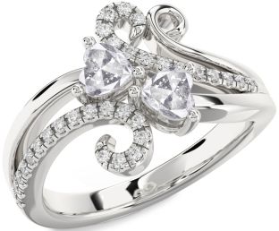 Salt & Pepper Diamond Silver Two Heart Ring
