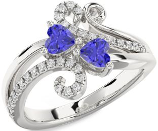 Diamond Tanzanite Silver Two Heart Ring