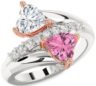 Diamond Silver & 10K Rose Gold Two Heart Promise Ring
