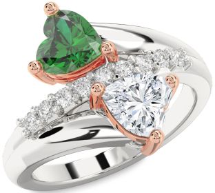 Diamond Platinum & Rose Gold Two Heart Promise Ring