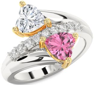 Diamond Silver & 10K gold Two Heart Promise Ring