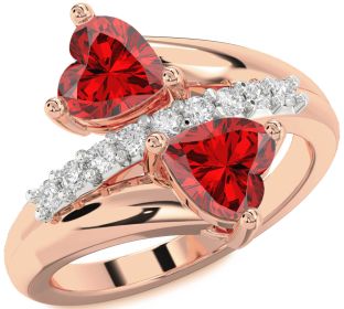 Diamond Emerald Rose Gold Two Heart Birthstone Ring