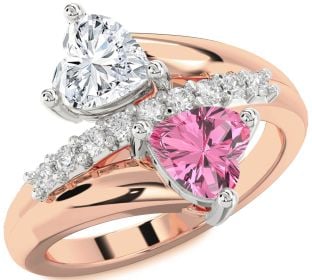 Diamond Platinum & Rose Gold Two Heart Promise Ring
