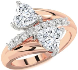 Diamond White Rose Gold Two Heart Ring