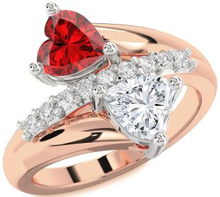 Diamond Emerald Platinum & Rose Gold Two Heart Birthstone Ring