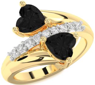 Black Diamond Gold Two Heart Ring