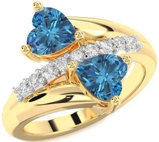 Blue Diamond Gold Two Heart Ring