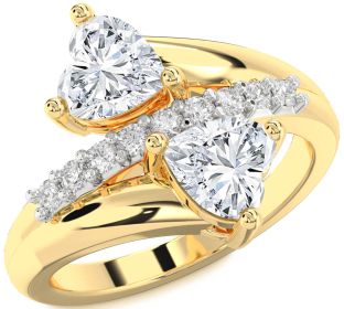 Diamond Gold Two Heart Ring