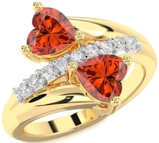 Diamond Fire Opal Gold Silver Two Heart Ring