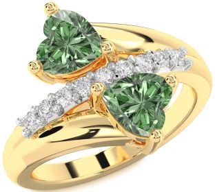 Green Diamond Gold Two Heart Ring