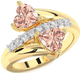 Diamond Morganite Gold Silver Two Heart Ring