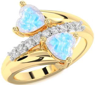 Diamond Moonstone Gold Two Heart Ring