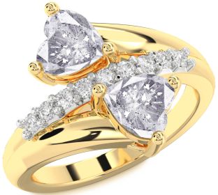 Salt & Pepper Diamond Gold Two Heart Ring