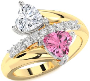 Diamond Gold Silver Two Heart Promise Ring