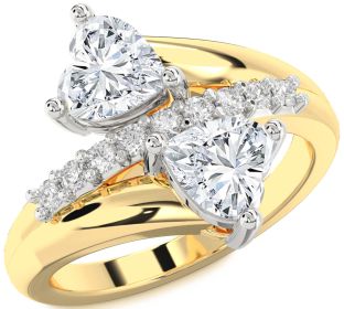 Diamond White Yellow Gold Two Heart Ring