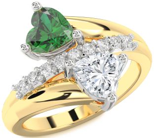 Diamond Gold Silver Two Heart Promise Ring