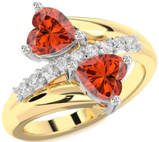 Diamond Fire Opal Gold Silver Two Heart Ring