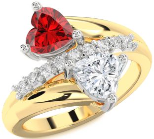 Diamond Emerald Platinum & Yellow Gold Two Heart Birthstone Ring