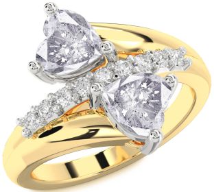 Salt & Pepper Diamond Gold Silver Two Heart Ring