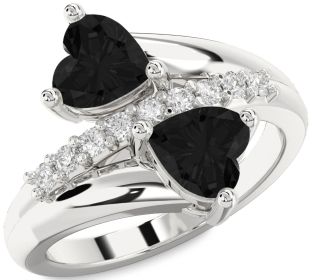 Black Diamond Silver Two Heart Ring