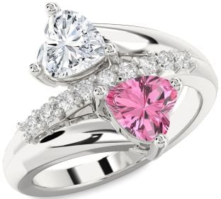 Diamond Silver Two Heart Promise Ring