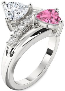 Diamond Silver Two Heart Promise Ring