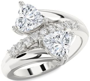 Diamond Silver Two Heart Ring