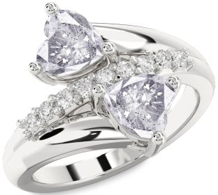Salt & Pepper Diamond Silver Two Heart Ring