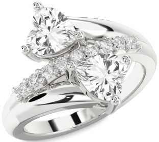 Diamond White Sapphire Silver Two Heart Ring