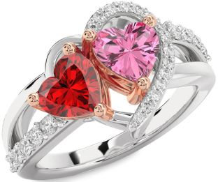 Diamond Silver & 10K Rose Gold Two Heart Promise Ring
