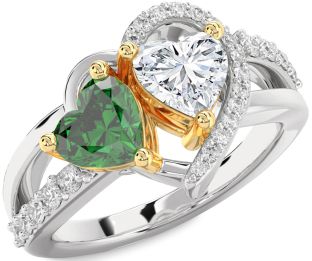 Diamond Gold Silver Two Heart Promise Ring