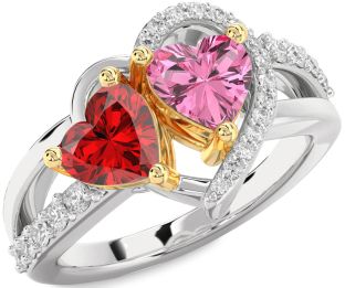 Diamond Silver & 10K gold Two Heart Promise Ring