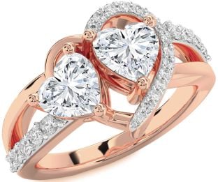 Diamond Rose Gold Two Heart Ring