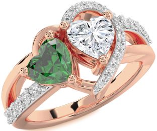 Diamond Rose Gold Silver Two Heart Promise Ring