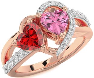 Diamond Rose Gold Two Heart Promise Ring