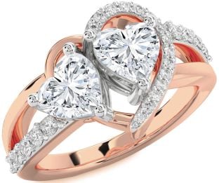 Diamond White Rose Gold Two Heart Ring