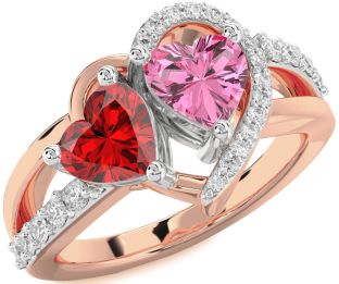 Diamond Platinum & Rose Gold Two Heart Promise Ring