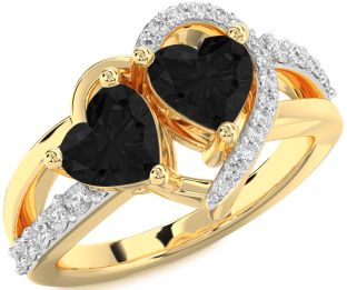 Black Diamond Gold Two Heart Ring