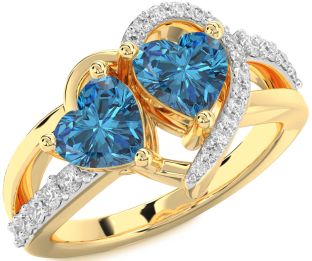 Blue Diamond Gold Two Heart Ring