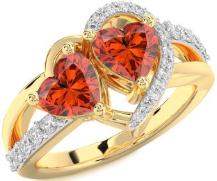 Diamond Fire Opal Gold Silver Two Heart Ring