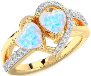 Diamond Moonstone Gold Silver Two Heart Ring