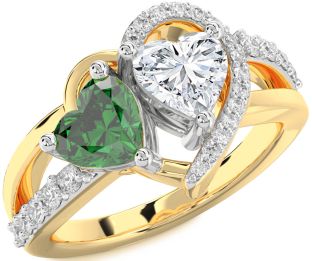 Diamond Gold Silver Two Heart Promise Ring
