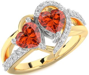 Diamond Fire Opal Gold Silver Two Heart Ring