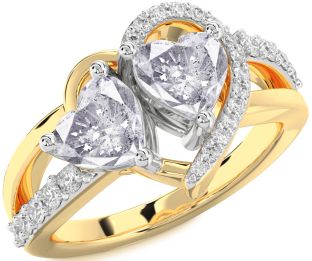 Salt & Pepper Diamond Gold Silver Two Heart Ring
