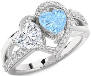 Diamond Silver Two Heart Promise Ring