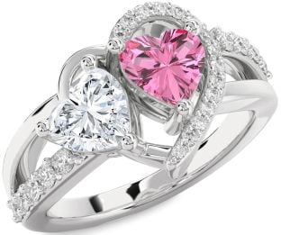 Diamond Silver Two Heart Promise Ring