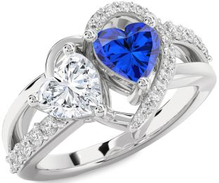 Diamond Silver Two Heart Promise Ring