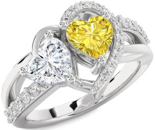 Diamond Silver Two Heart Promise Ring
