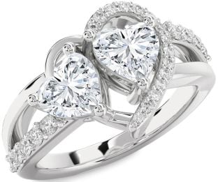 Diamond Silver Two Heart Ring