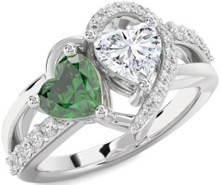 Diamond Silver Two Heart Promise Ring